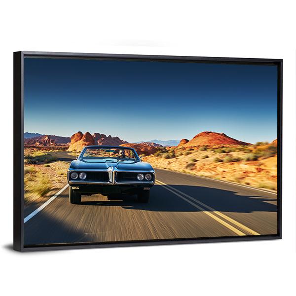 Vintage Car Through Desert Panoramic Canvas Wall Art-1 Piece-36" x 12"-Tiaracle