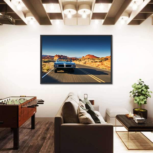 Vintage Car Through Desert Panoramic Canvas Wall Art-1 Piece-36" x 12"-Tiaracle