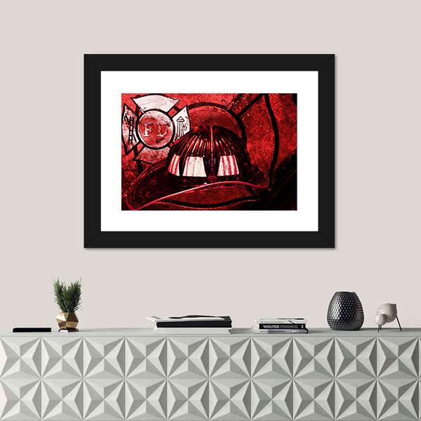Vintage Firefighter Helmet Canvas Wall Art-1 Piece-Framed Print-20" x 16"-Tiaracle