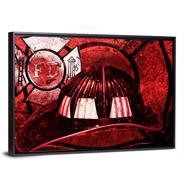 Vintage Firefighter Helmet Canvas Wall Art-3 Horizontal-Gallery Wrap-25" x 16"-Tiaracle