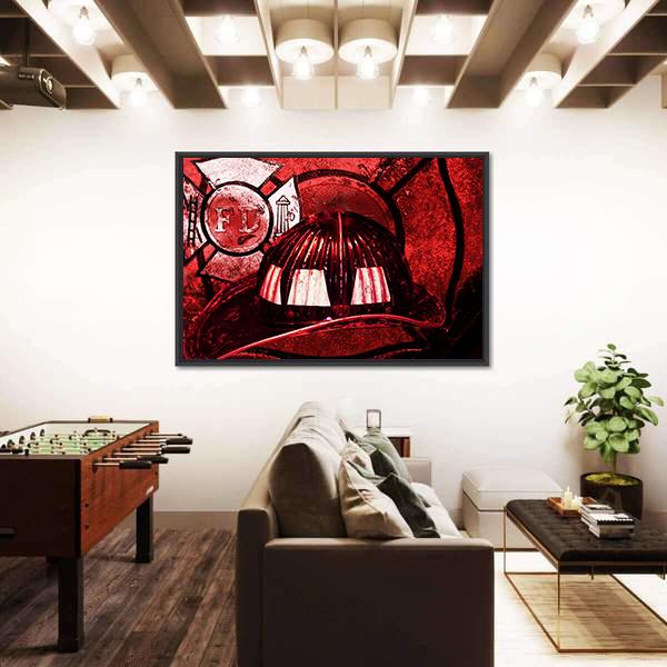 Vintage Firefighter Helmet Canvas Wall Art-3 Horizontal-Gallery Wrap-25" x 16"-Tiaracle