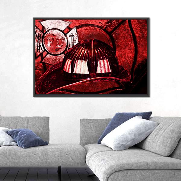 Vintage Firefighter Helmet Canvas Wall Art-3 Horizontal-Gallery Wrap-25" x 16"-Tiaracle