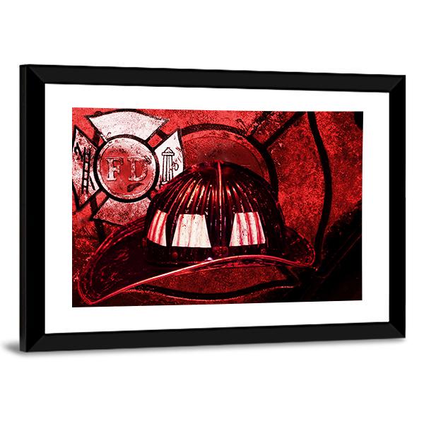 Vintage Firefighter Helmet Canvas Wall Art-3 Horizontal-Gallery Wrap-25" x 16"-Tiaracle