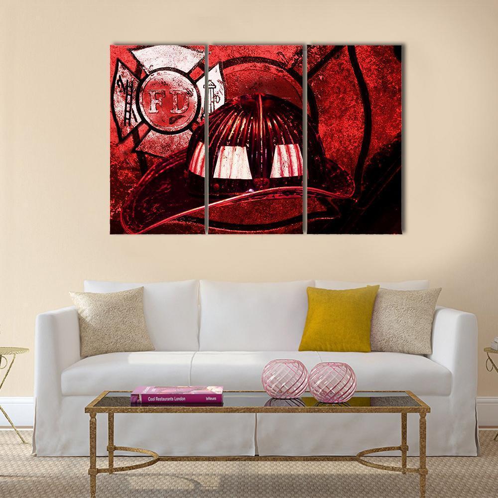 Vintage Firefighter Helmet Canvas Wall Art-3 Horizontal-Gallery Wrap-37" x 24"-Tiaracle