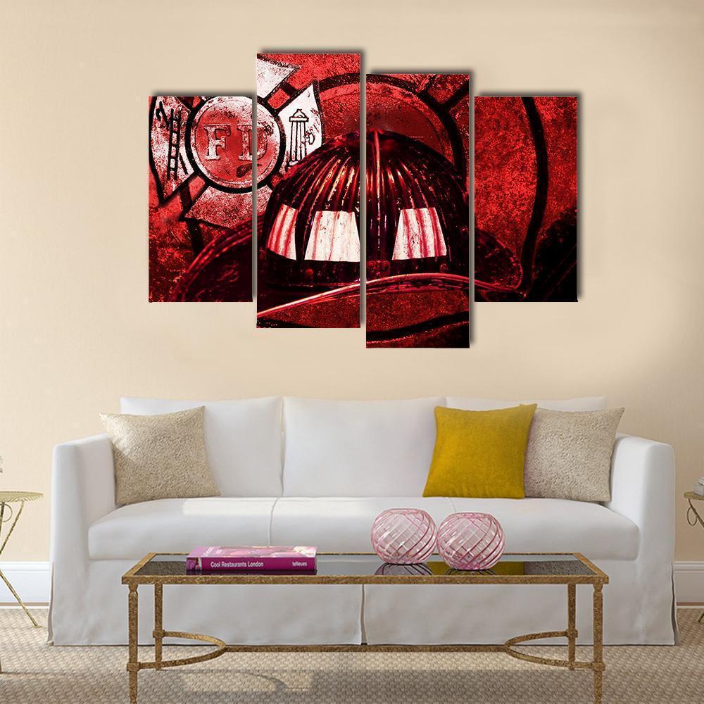 Vintage Firefighter Helmet Canvas Wall Art-4 Pop-Gallery Wrap-50" x 32"-Tiaracle