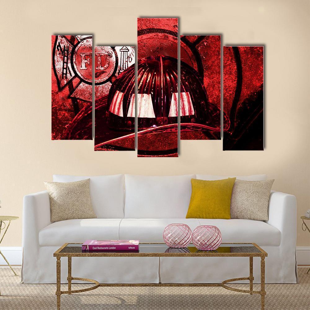 Vintage Firefighter Helmet Canvas Wall Art-5 Pop-Gallery Wrap-47" x 32"-Tiaracle