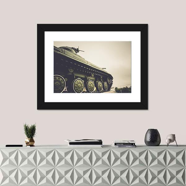 Vintage Military Tank In Fog Canvas Wall Art-1 Piece-Framed Print-20" x 16"-Tiaracle