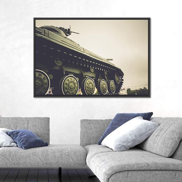 Vintage Military Tank In Fog Canvas Wall Art-3 Horizontal-Gallery Wrap-25" x 16"-Tiaracle