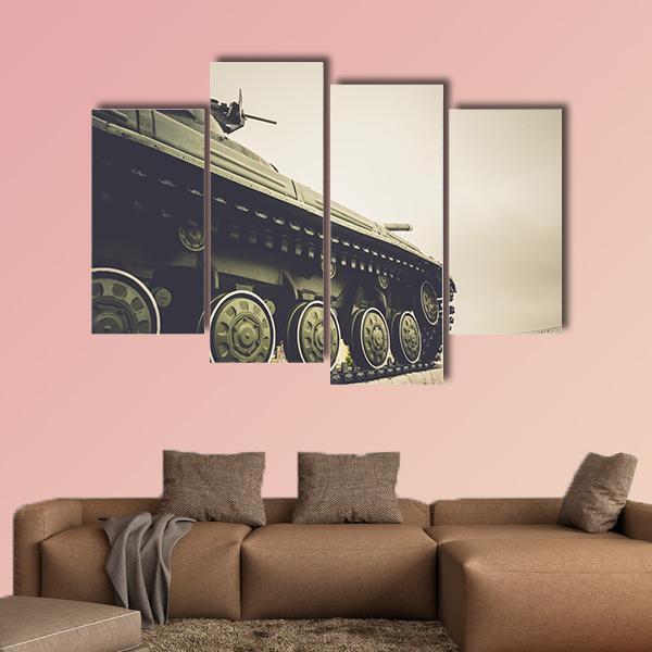 Vintage Military Tank In Fog Canvas Wall Art-4 Pop-Gallery Wrap-50" x 32"-Tiaracle