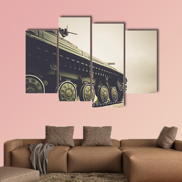 Vintage Military Tank In Fog Canvas Wall Art-3 Horizontal-Gallery Wrap-25" x 16"-Tiaracle