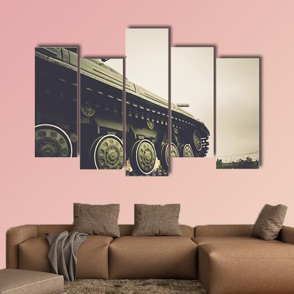 Vintage Military Tank In Fog Canvas Wall Art-5 Pop-Gallery Wrap-47" x 32"-Tiaracle