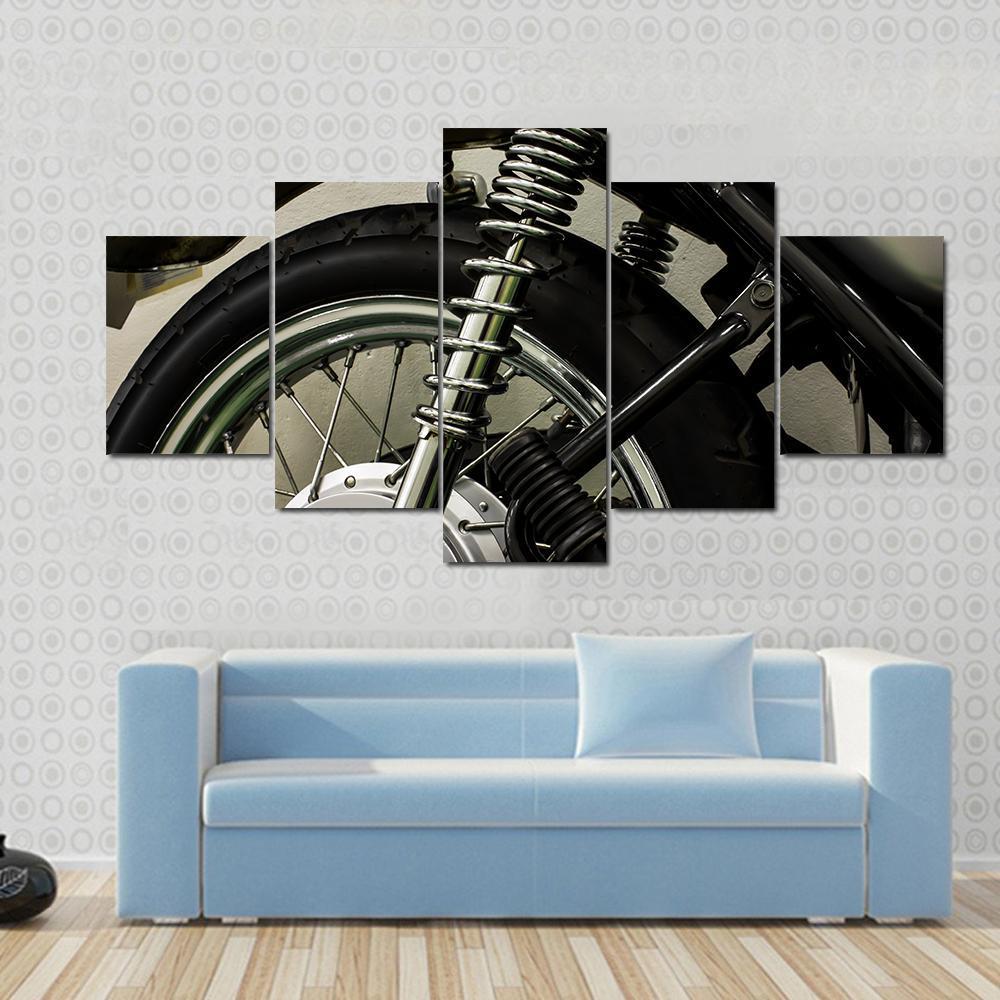 Vintage Motorcycle Detail Canvas Wall Art-5 Star-Gallery Wrap-62" x 32"-Tiaracle