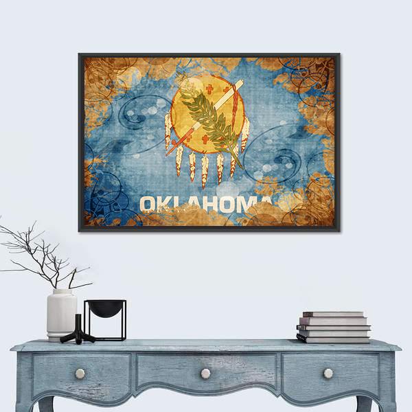 Vintage Oklahoma Flag Canvas Wall Art-1 Piece-Floating Frame-24" x 16"-Tiaracle
