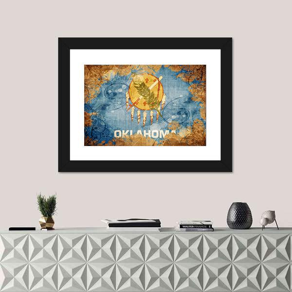 Vintage Oklahoma Flag Canvas Wall Art-1 Piece-Framed Print-20" x 16"-Tiaracle