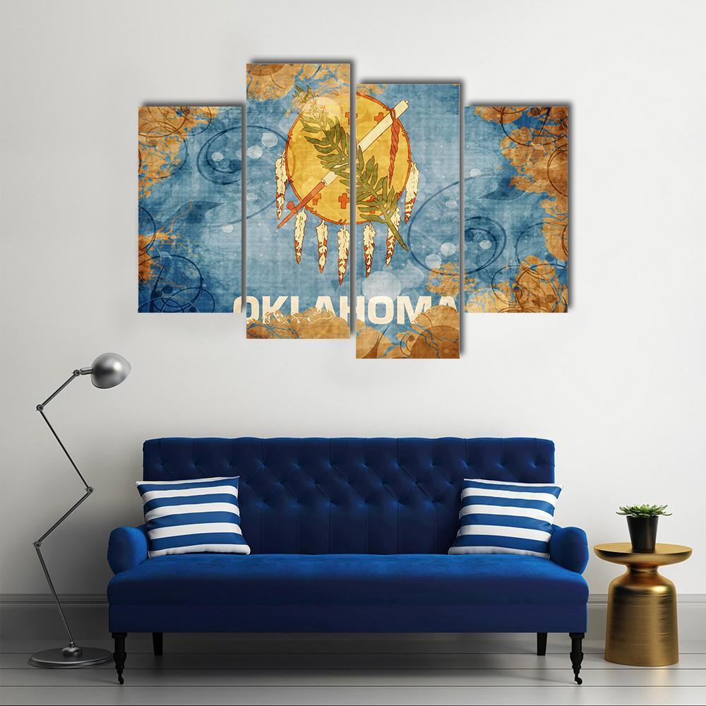 Vintage Oklahoma Flag Canvas Wall Art-4 Pop-Gallery Wrap-50" x 32"-Tiaracle