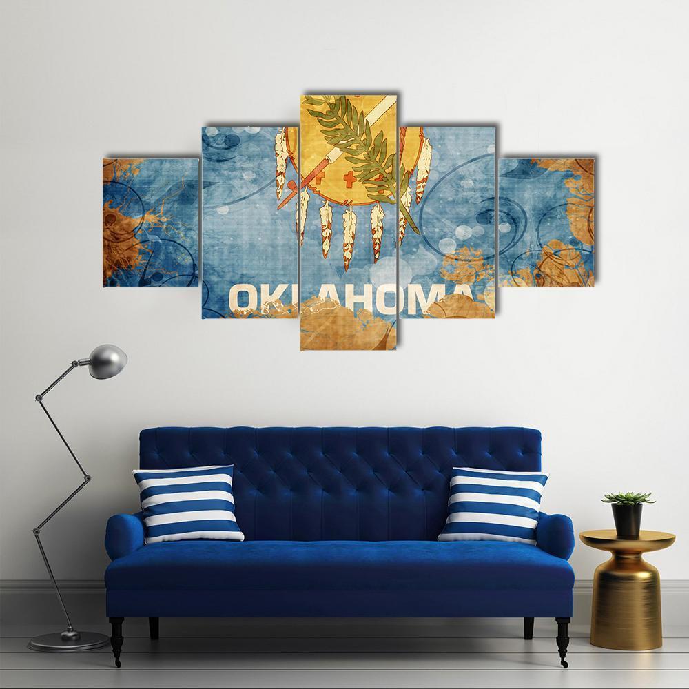 Vintage Oklahoma Flag Canvas Wall Art-5 Star-Gallery Wrap-62" x 32"-Tiaracle