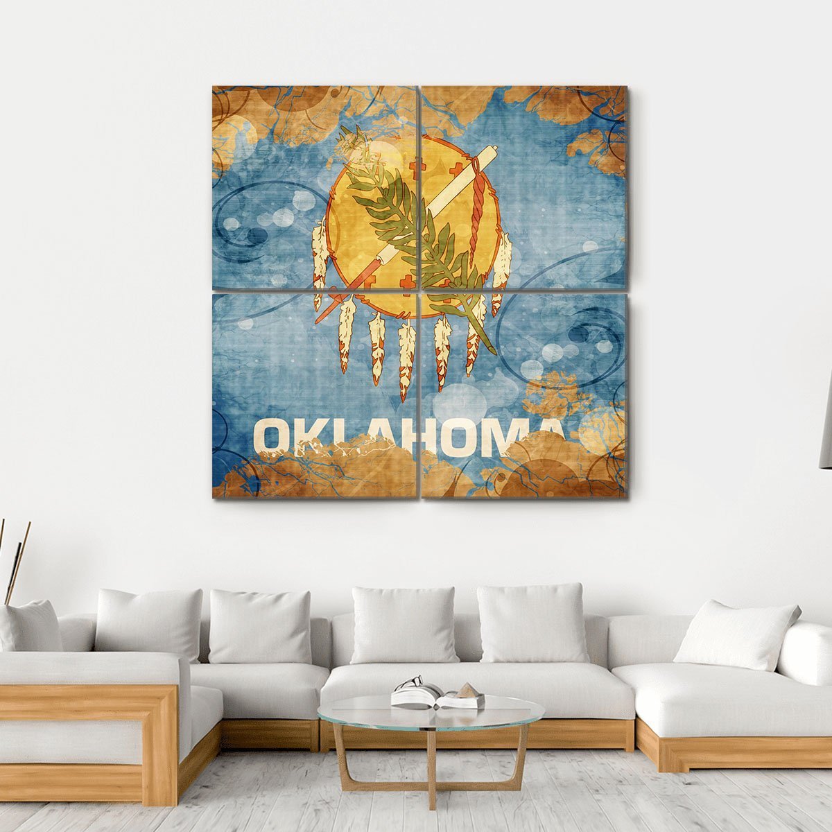 Vintage Oklahoma Flag Canvas Wall Art-4 Square-Gallery Wrap-17" x 17"-Tiaracle