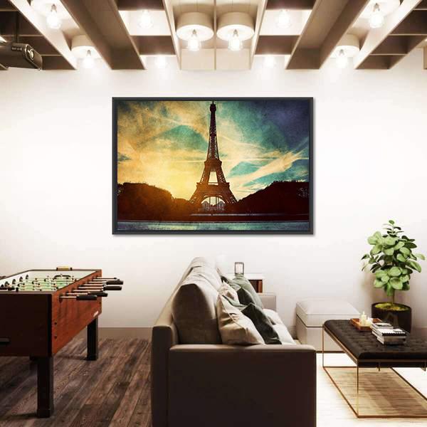 Vintage Retro Style Of Eiffel Tower Paris France Canvas Wall Art-5 Horizontal-Gallery Wrap-22" x 12"-Tiaracle