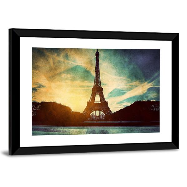 Vintage Retro Style Of Eiffel Tower Paris France Canvas Wall Art-5 Horizontal-Gallery Wrap-22" x 12"-Tiaracle