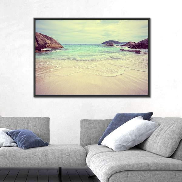 Vintage Style Blue Sea Canvas Wall Art-3 Horizontal-Gallery Wrap-25" x 16"-Tiaracle