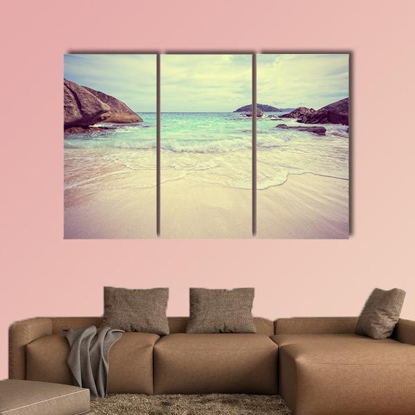 Vintage Style Blue Sea Canvas Wall Art-3 Horizontal-Gallery Wrap-37" x 24"-Tiaracle