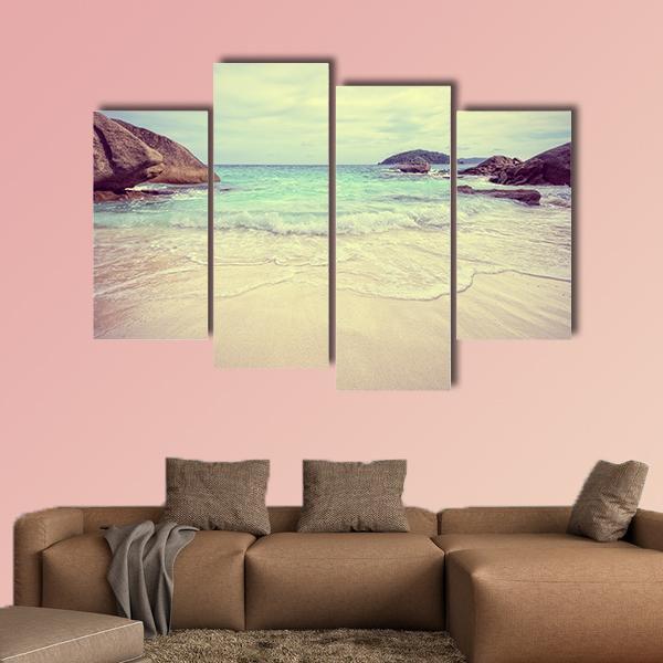 Vintage Style Blue Sea Canvas Wall Art-4 Pop-Gallery Wrap-50" x 32"-Tiaracle