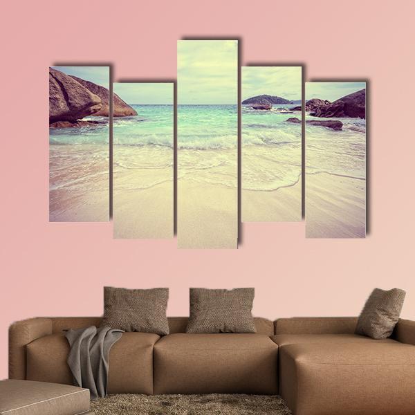 Vintage Style Blue Sea Canvas Wall Art-5 Pop-Gallery Wrap-47" x 32"-Tiaracle