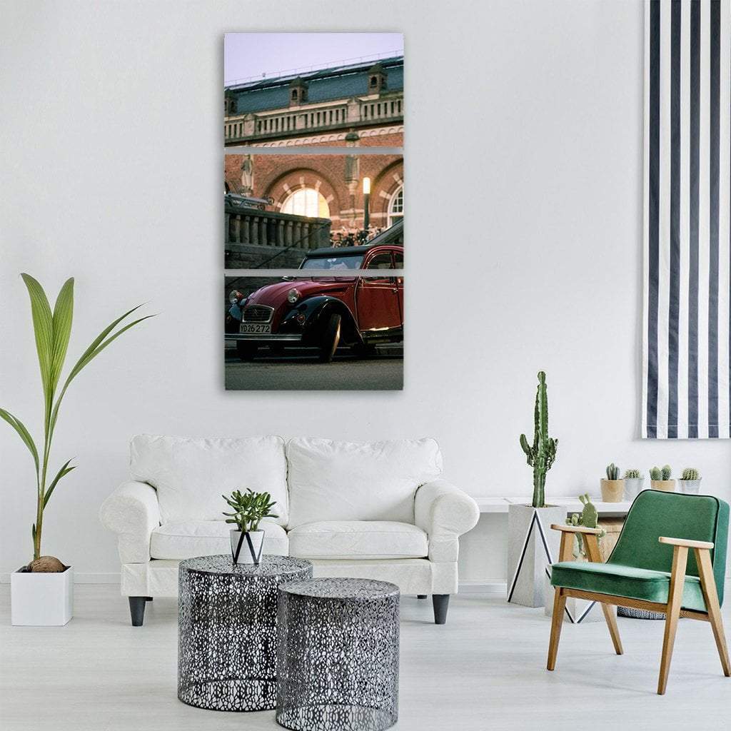 Vintage Style Car In Old Street Vertical Canvas Wall Art-3 Vertical-Gallery Wrap-12" x 25"-Tiaracle