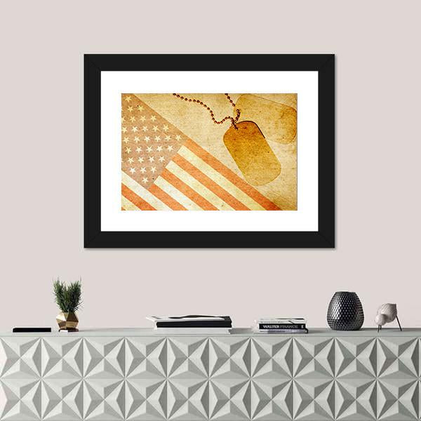 Vintage USA Flag And ID Tag Canvas Wall Art-1 Piece-Framed Print-20" x 16"-Tiaracle