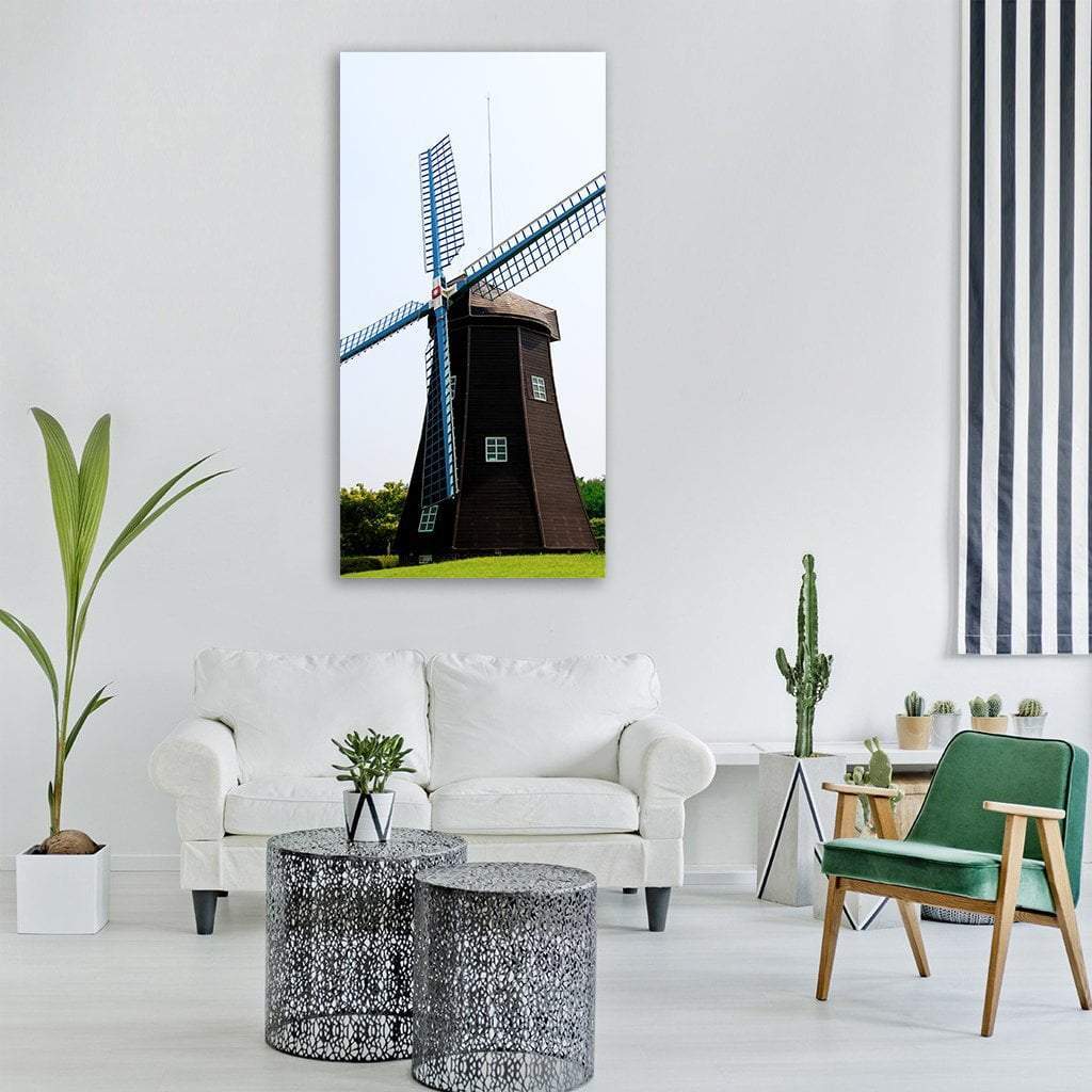 Vintage Windmill In Holland Vertical Canvas Wall Art-3 Vertical-Gallery Wrap-12" x 25"-Tiaracle