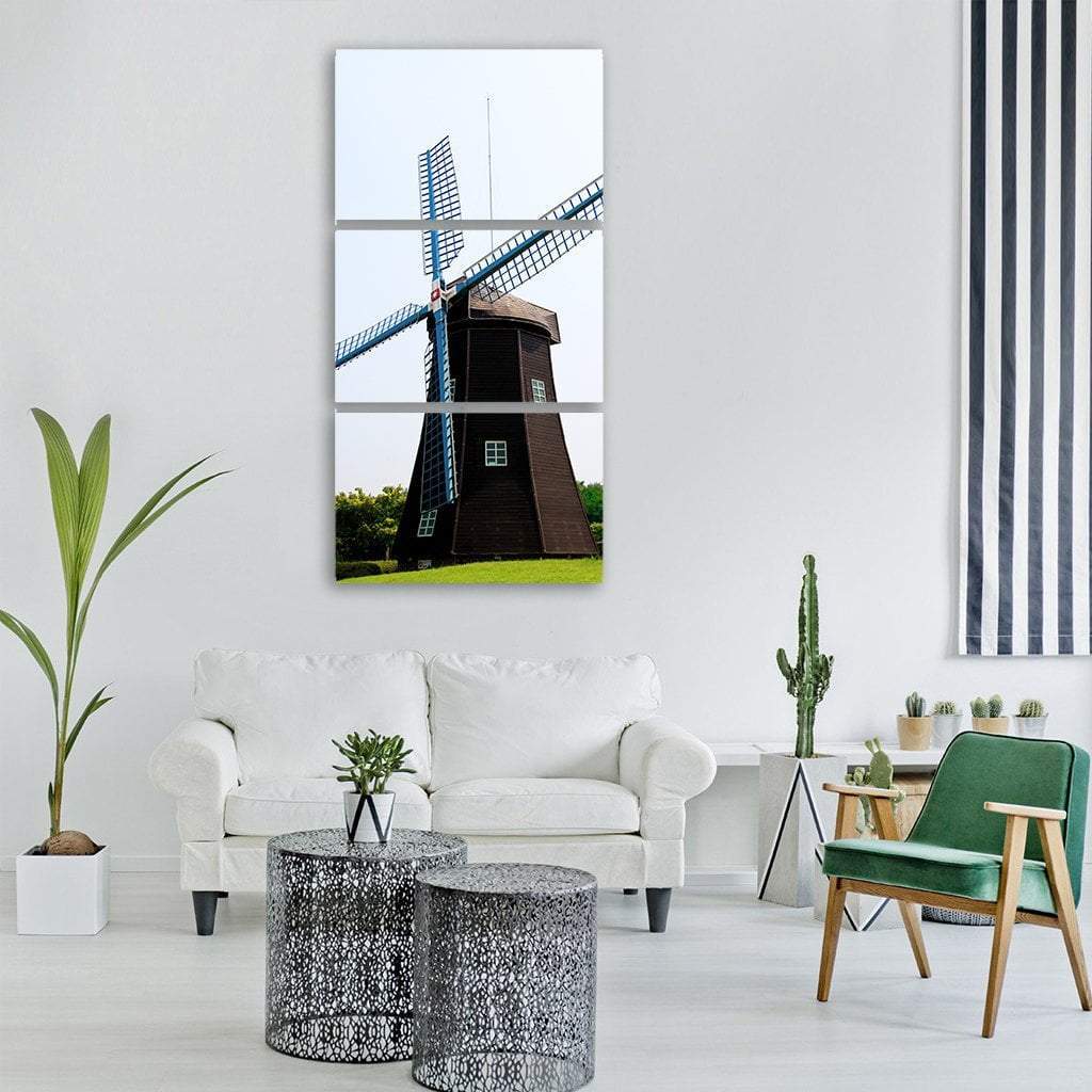 Vintage Windmill In Holland Vertical Canvas Wall Art-3 Vertical-Gallery Wrap-12" x 25"-Tiaracle