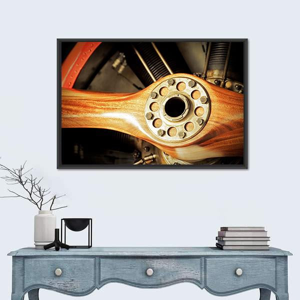 Vintage Wooden Aircraft Propeller And Engine Cylinders Canvas Wall Art-1 Piece-Floating Frame-24" x 16"-Tiaracle
