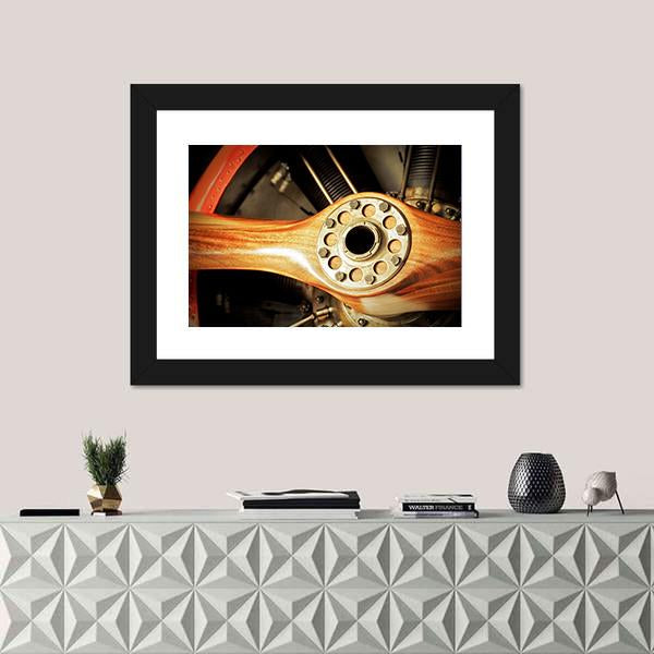 Vintage Wooden Aircraft Propeller And Engine Cylinders Canvas Wall Art-1 Piece-Framed Print-20" x 16"-Tiaracle