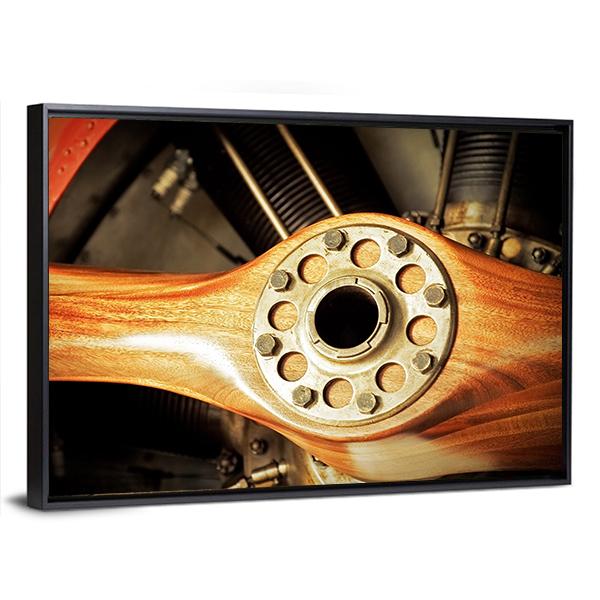 Vintage Wooden Aircraft Propeller And Engine Cylinders Canvas Wall Art-3 Horizontal-Gallery Wrap-25" x 16"-Tiaracle