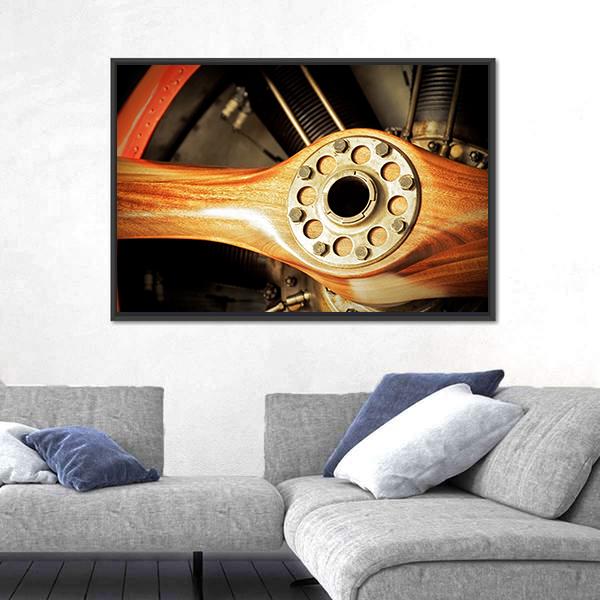 Vintage Wooden Aircraft Propeller And Engine Cylinders Canvas Wall Art-3 Horizontal-Gallery Wrap-25" x 16"-Tiaracle