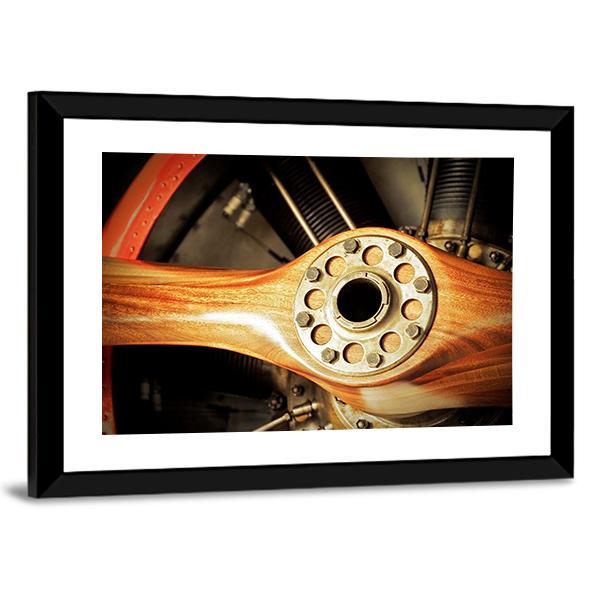 Vintage Wooden Aircraft Propeller And Engine Cylinders Canvas Wall Art-3 Horizontal-Gallery Wrap-25" x 16"-Tiaracle