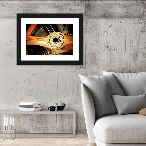 Vintage Wooden Aircraft Propeller And Engine Cylinders Canvas Wall Art-5 Horizontal-Gallery Wrap-22" x 12"-Tiaracle