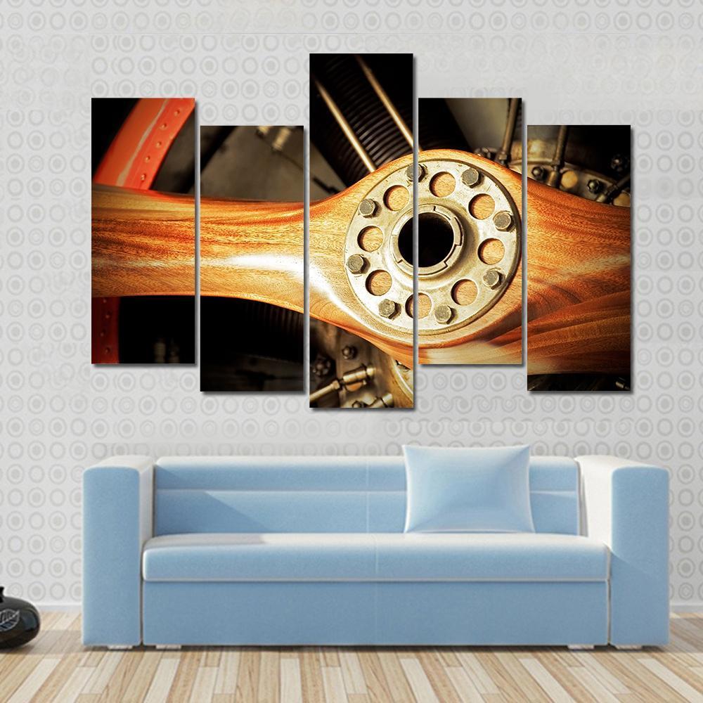 Vintage Wooden Aircraft Propeller And Engine Cylinders Canvas Wall Art-5 Pop-Gallery Wrap-47" x 32"-Tiaracle