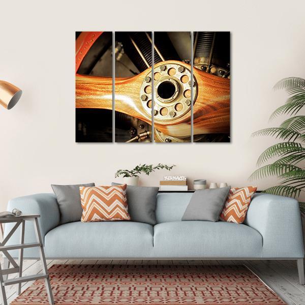 Vintage Wooden Aircraft Propeller And Engine Cylinders Canvas Wall Art-4 Horizontal-Gallery Wrap-34" x 24"-Tiaracle