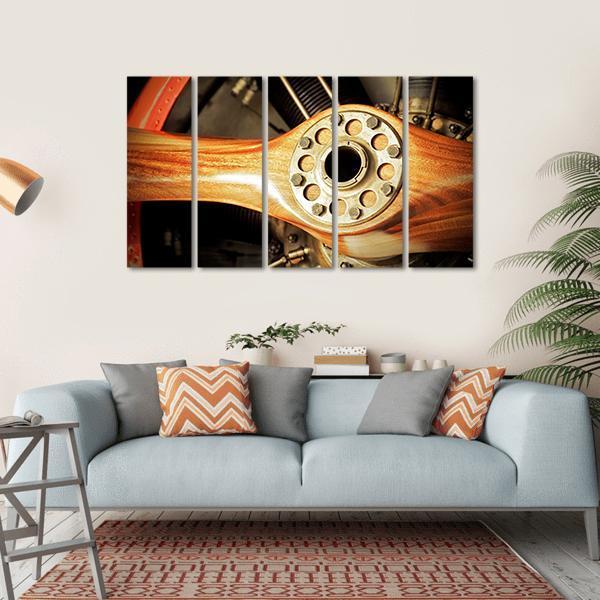 Vintage Wooden Aircraft Propeller And Engine Cylinders Canvas Wall Art-5 Horizontal-Gallery Wrap-22" x 12"-Tiaracle