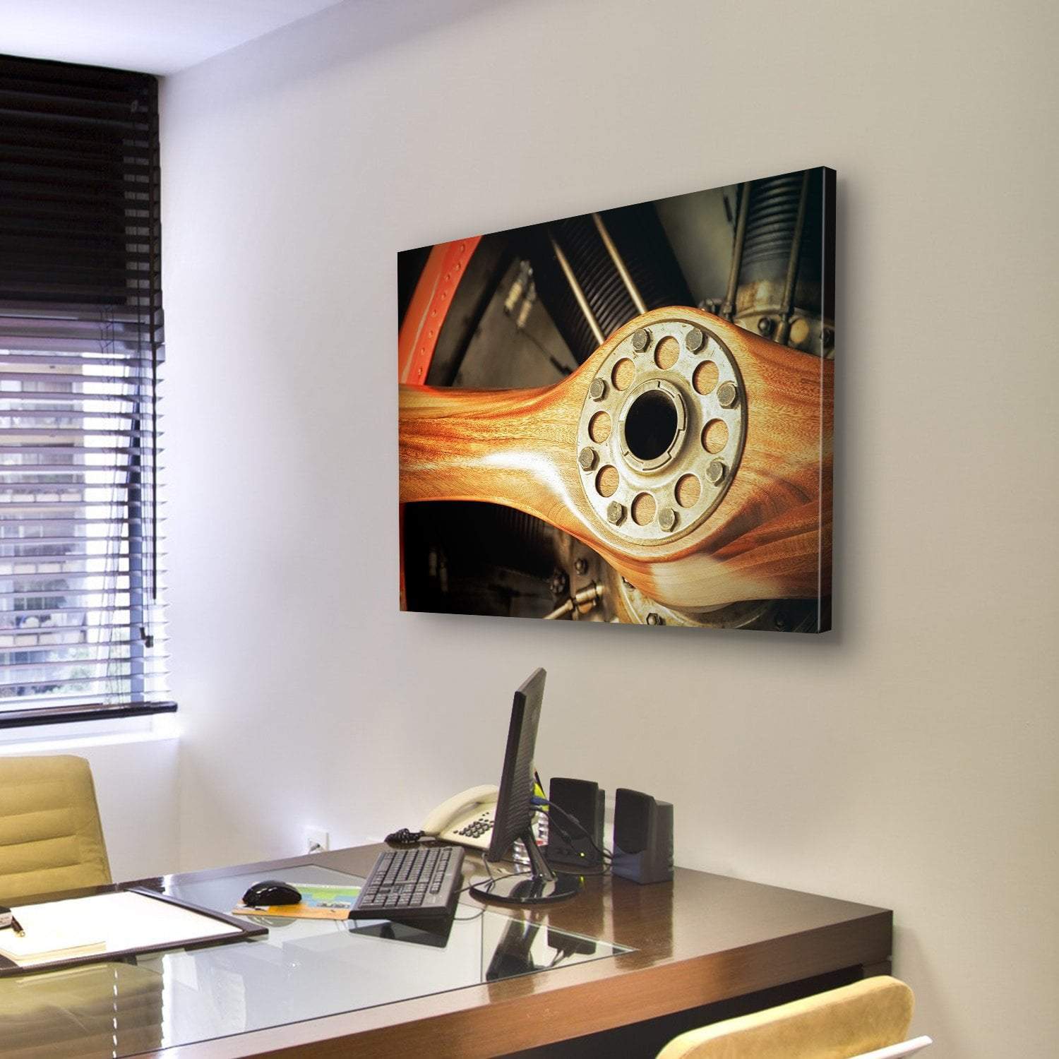 Vintage Wooden Aircraft Propeller And Engine Cylinders Canvas Wall Art-3 Horizontal-Gallery Wrap-25" x 16"-Tiaracle