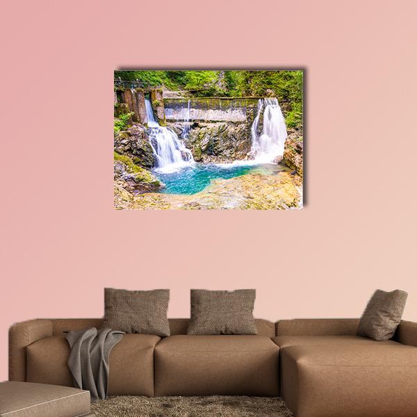 Vintgar Gorge Waterfall Slovenia Canvas Wall Art-1 Piece-Gallery Wrap-36" x 24"-Tiaracle