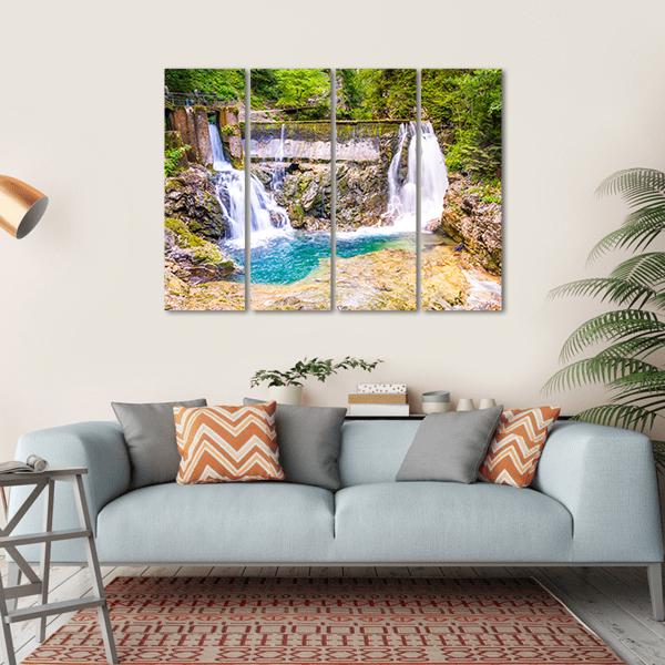 Vintgar Gorge Waterfall Slovenia Canvas Wall Art-4 Horizontal-Gallery Wrap-34" x 24"-Tiaracle