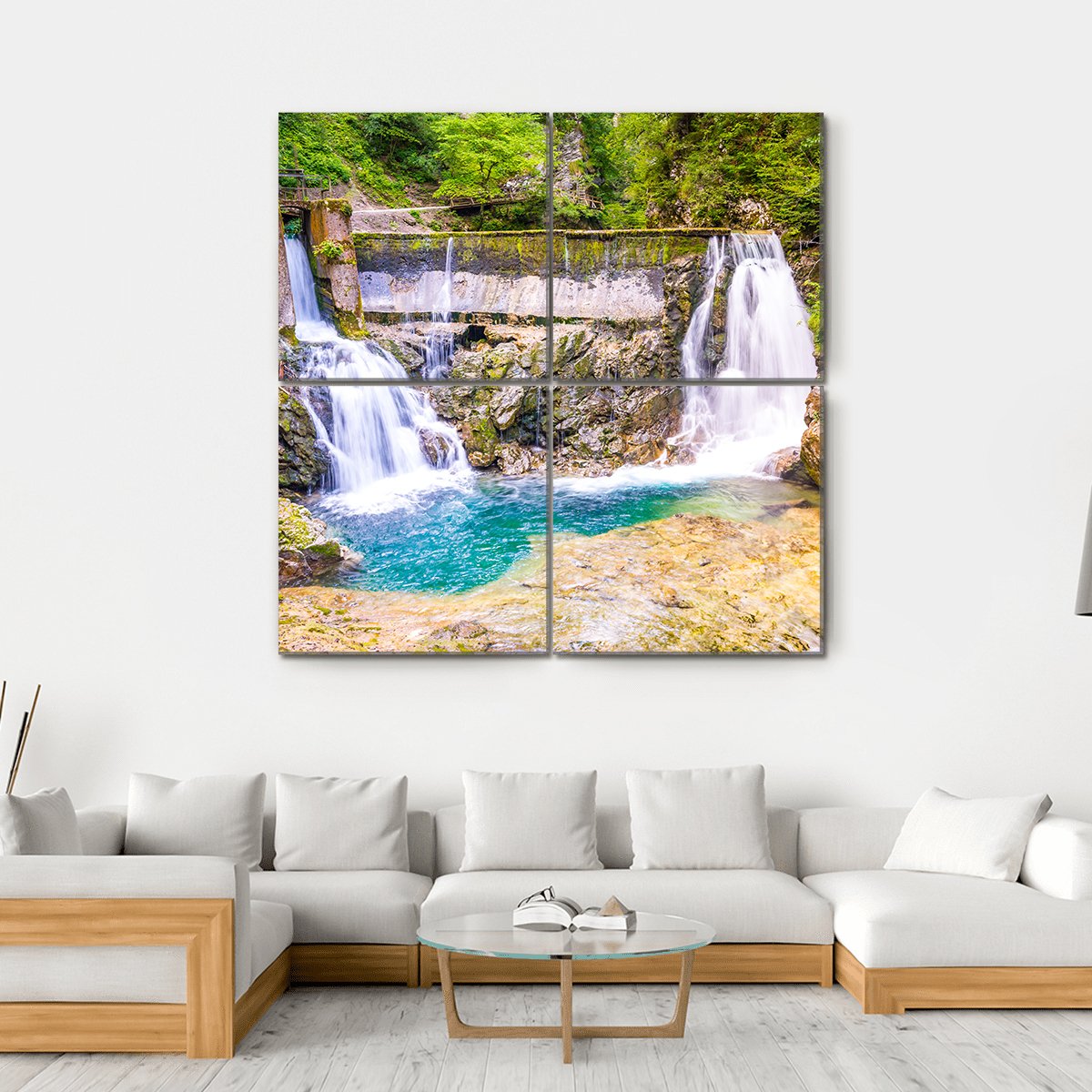 Vintgar Gorge Waterfall Slovenia Canvas Wall Art-4 Square-Gallery Wrap-17" x 17"-Tiaracle