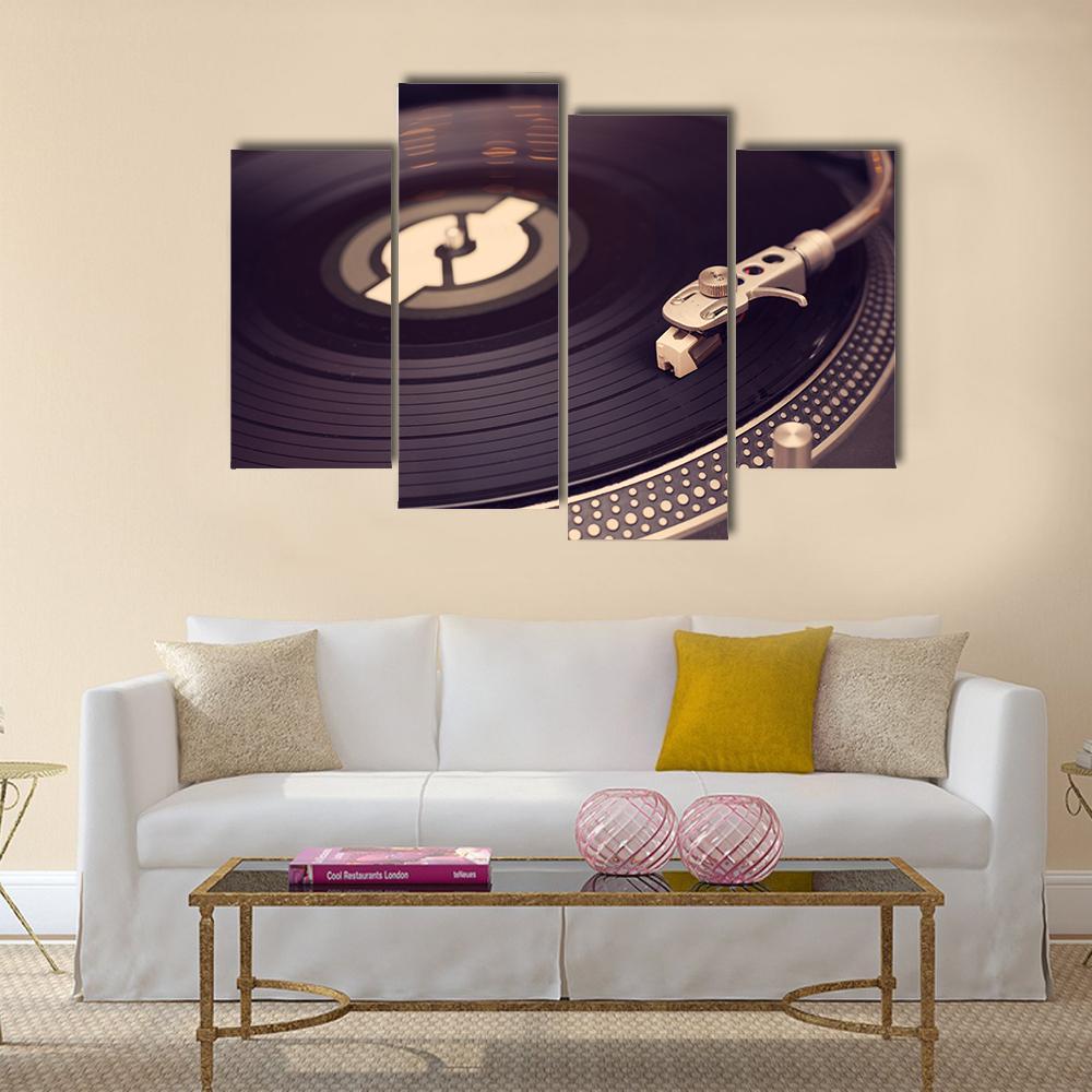 Vinyl Player Canvas Wall Art-4 Pop-Gallery Wrap-50" x 32"-Tiaracle