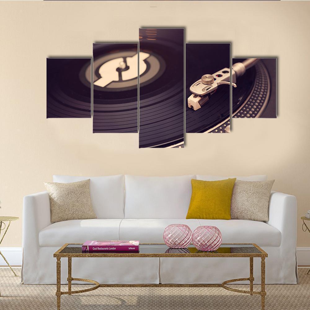 Vinyl Player Canvas Wall Art-5 Star-Gallery Wrap-62" x 32"-Tiaracle