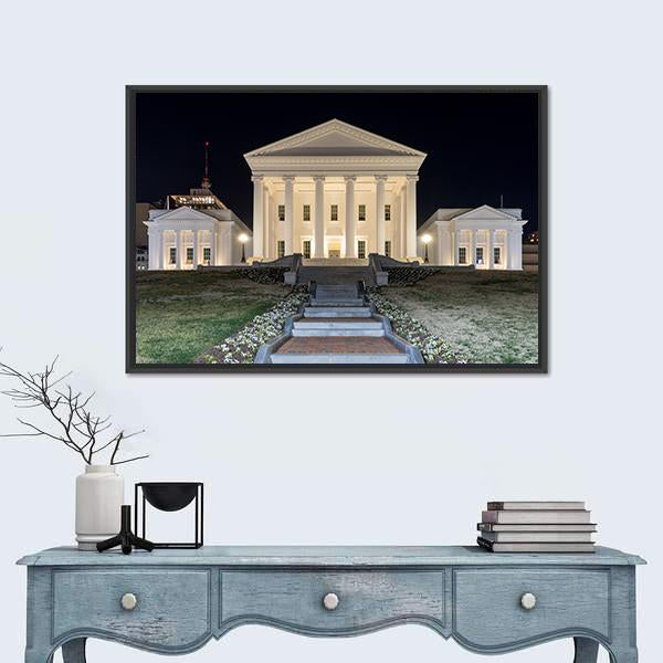 Virginia State Capitol At Night Canvas Wall Art-1 Piece-Floating Frame-24" x 16"-Tiaracle