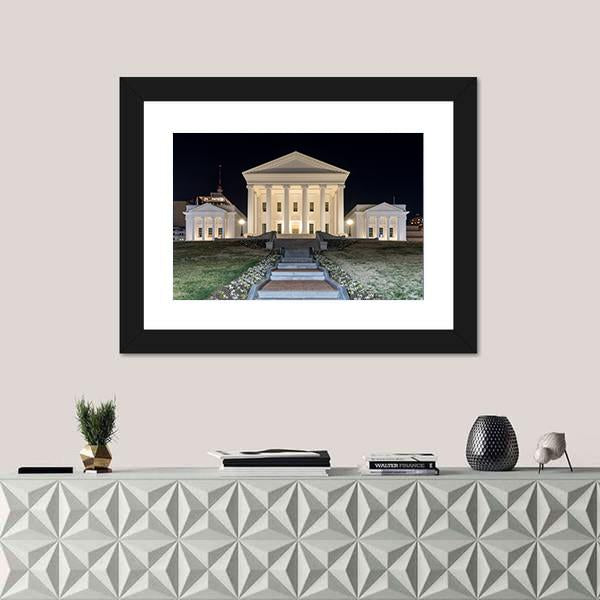 Virginia State Capitol At Night Canvas Wall Art-1 Piece-Framed Print-20" x 16"-Tiaracle