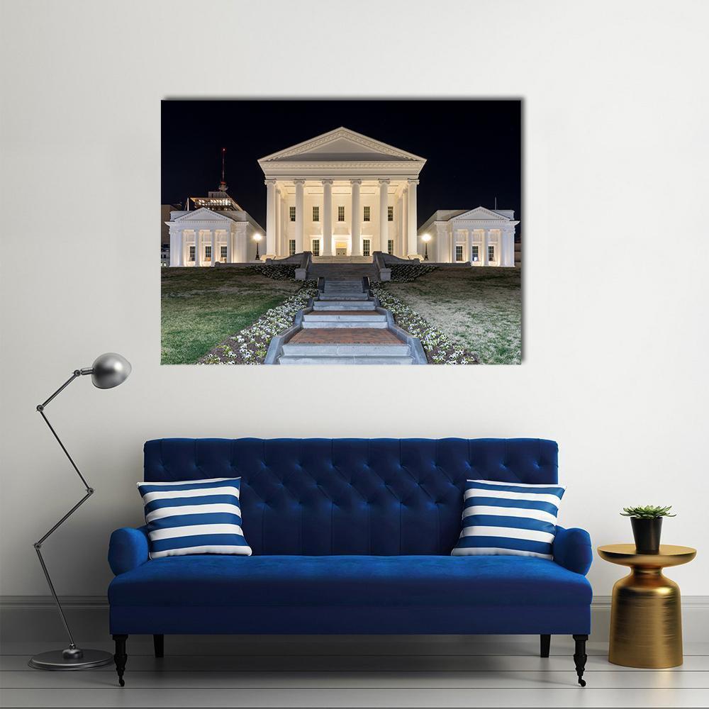 Virginia State Capitol At Night Canvas Wall Art-4 Horizontal-Gallery Wrap-34" x 24"-Tiaracle