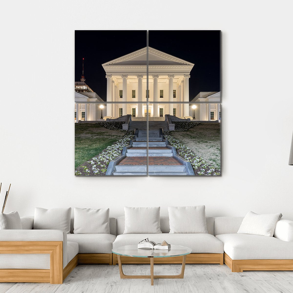 Virginia State Capitol At Night Canvas Wall Art-4 Square-Gallery Wrap-17" x 17"-Tiaracle